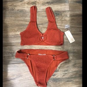 smocked two piece bikini swimsuit top & bottom